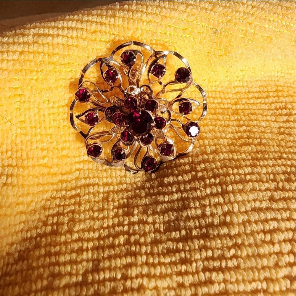 Elegant Red Gemstone Brooch - Picture 3 of 5